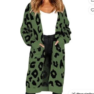 Olive Green and Black Leopard Open Cardigan